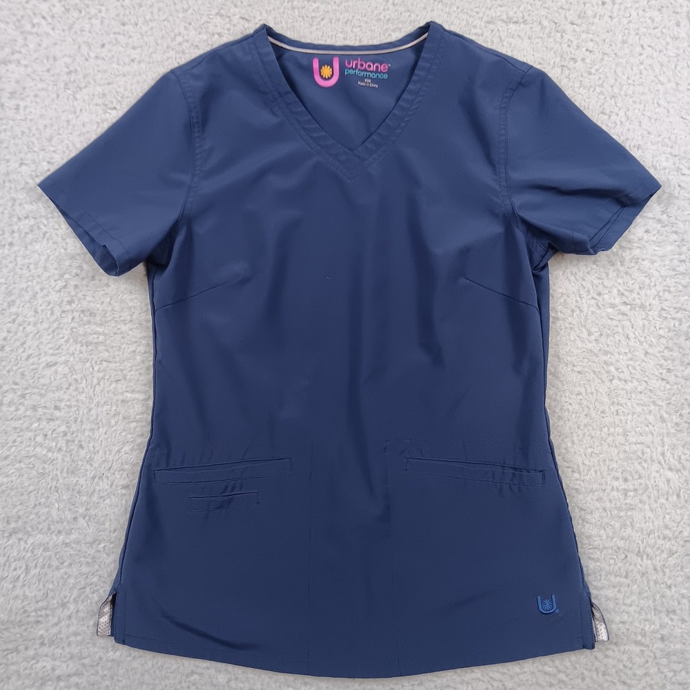 Urbane Performance Scrub Top Women XS Navy Blue V-Neck Stretch 9015